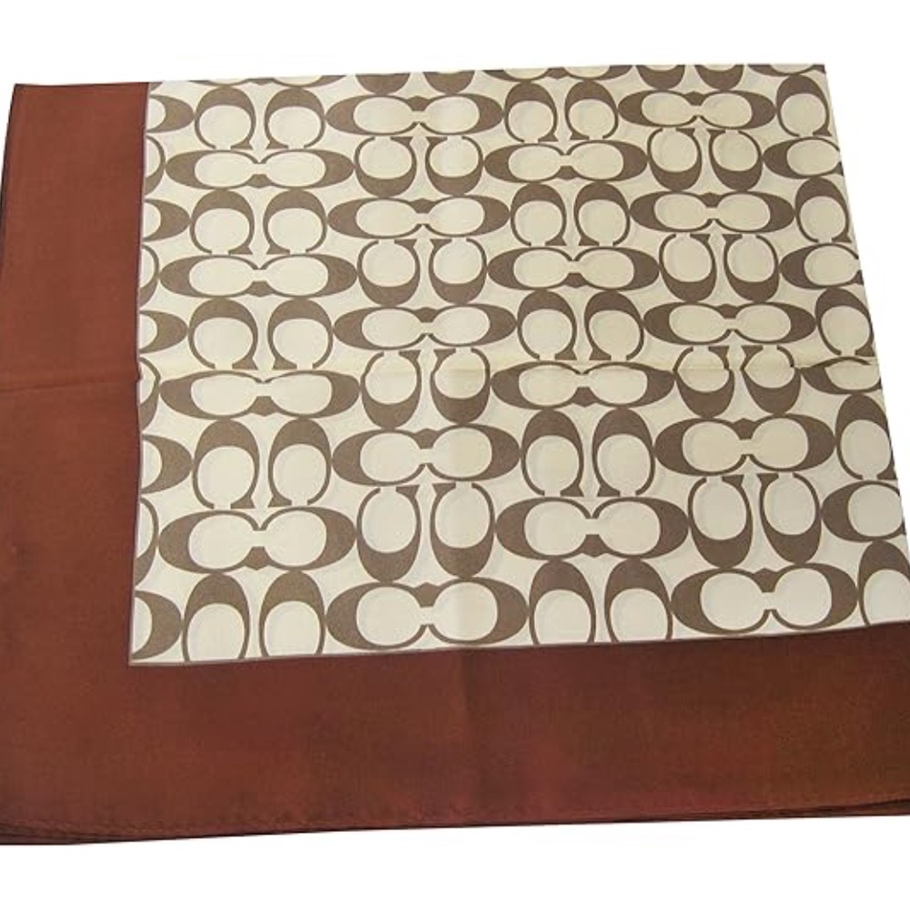 COACH SCARF 27" SILK SHEER KHAKI/BROWN W/COACH LOGO NWT RETIRED